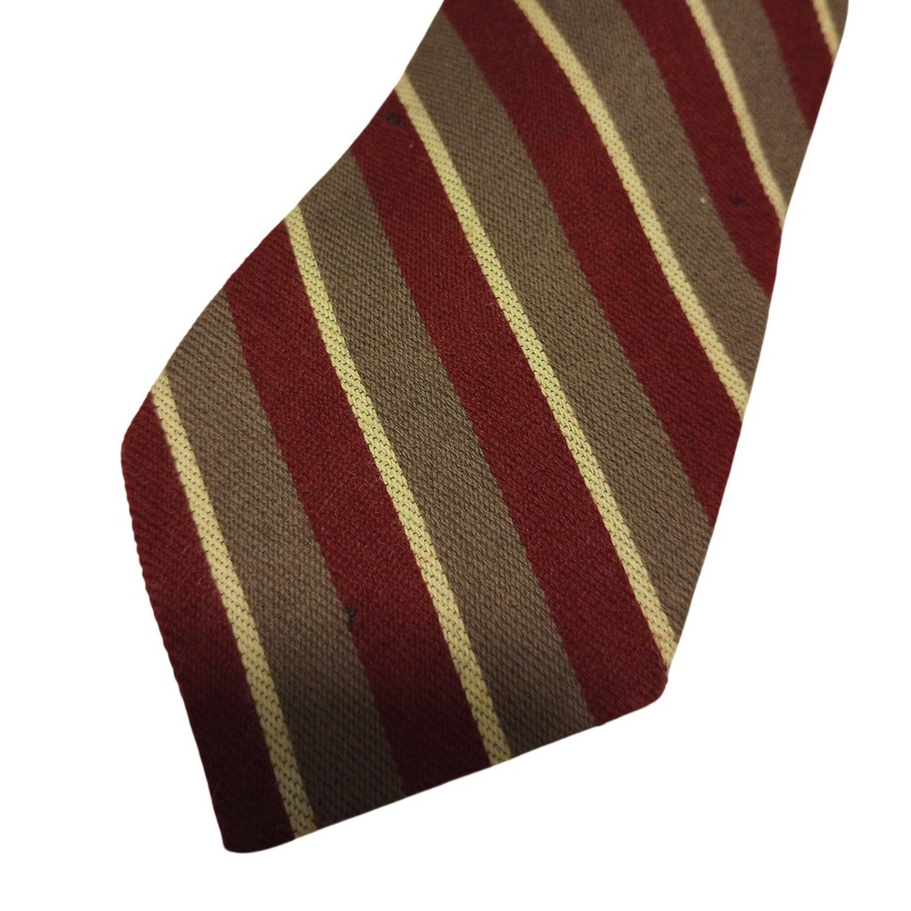 Chaps Ralph Lauren Mens Striped Wool Silk Tie Burgundy Taupe Regimental Vintage